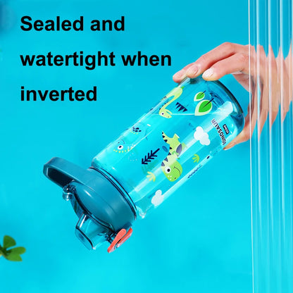 600ML Children Cartoon Animal Water Bottle Cup with Straw Portable Student Anti-falling Water Bottle Toddlers Beverage Kettle