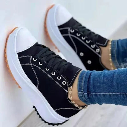 Women's canvas shoes casual comfortable shallow mouth breathable women's flat outdoor walking lace-up vulcanized shoes