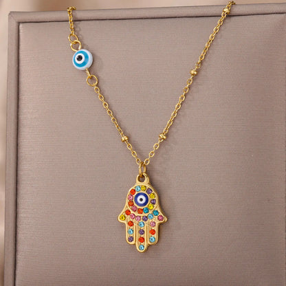Trend Zircon Devil's Eye Pendant Necklace For Women Gold Color Stainless Steel Double Layer Lip Chain Choker Jewelry Wholesale