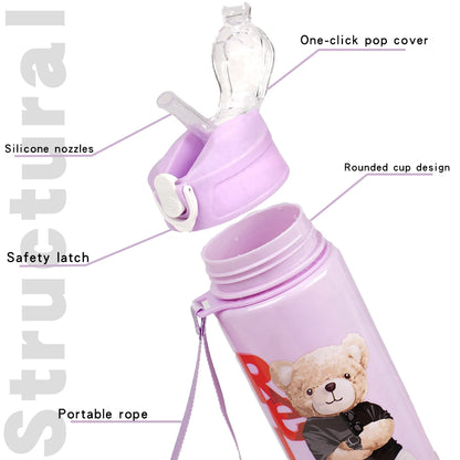 Cute Bear Cartoon Water Bottle 750ML with Straw Leak-Proof Portable Handle for Kids Ideal for Outdoor Activities Drink Bottle
