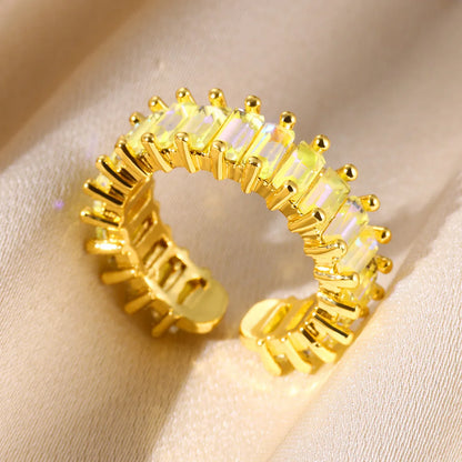 Adjustable Copper Zircon Ring For Women's For Party Engagement Fashion Christmas Gift For Women Aesthetic Metal Gold Color Ring