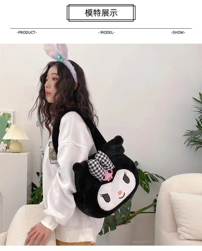 Sanrio Plush Cinnamoroll Melody Kuromi Women Tote Handbags Shoulder Bags Fashion Female Messenger Bags Purses Xmas Gifts