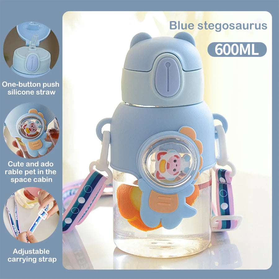 600ML Kawaii Summer Children's Water Cup High-value Fall-proof Straw Cup Boys and Cirls Go to School Baby Kettle