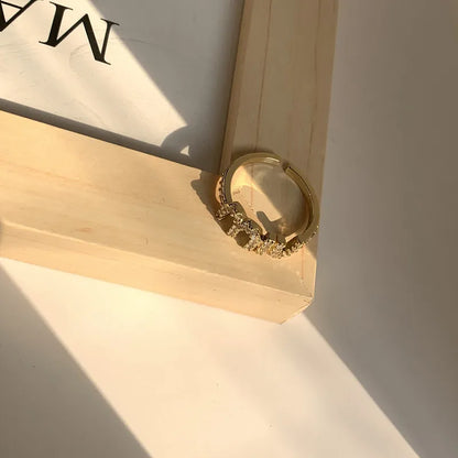 2024 Korean New Letter M Crystal Zircon Adjustable Ring for Women Gold Color Couple Rings Elegant Women's Daily Work Accessories