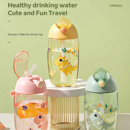 Children's Water Bottle For School Portable Cartoon Dinosaur Sippy Cup Creative Feeding Cup With Straws And Lids Drinkware ﻿