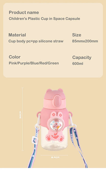 600ML Kawaii Summer Children's Water Cup High-value Fall-proof Straw Cup Boys and Cirls Go to School Baby Kettle