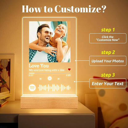 Personalised Acrylic Spotify Music Photo Plaque with LED Night Light Custom Mothers Day Gift Photo frames Custom Couple Gift