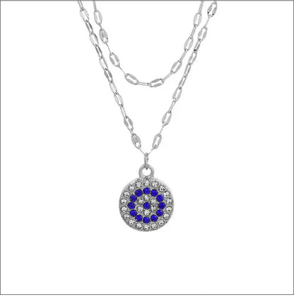 Trend Zircon Devil's Eye Pendant Necklace For Women Gold Color Stainless Steel Double Layer Lip Chain Choker Jewelry Wholesale