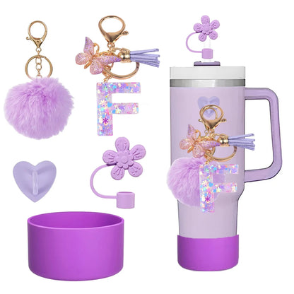 5pcs Accessories Set For Stanley Tumbler with Handle Resin Alphabet Initial Letter Keychain Keyring for Women Purse Handbags
