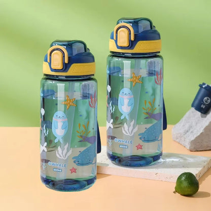 600ML Children Cartoon Animal Water Bottle Cup with Straw Portable Student Anti-falling Water Bottle Toddlers Beverage Kettle